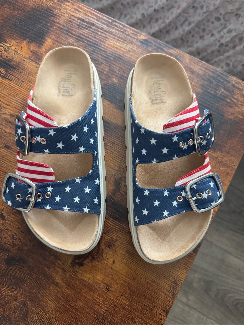 Corkys Navy Star & Red-White Stripe Double Buckle Sandals